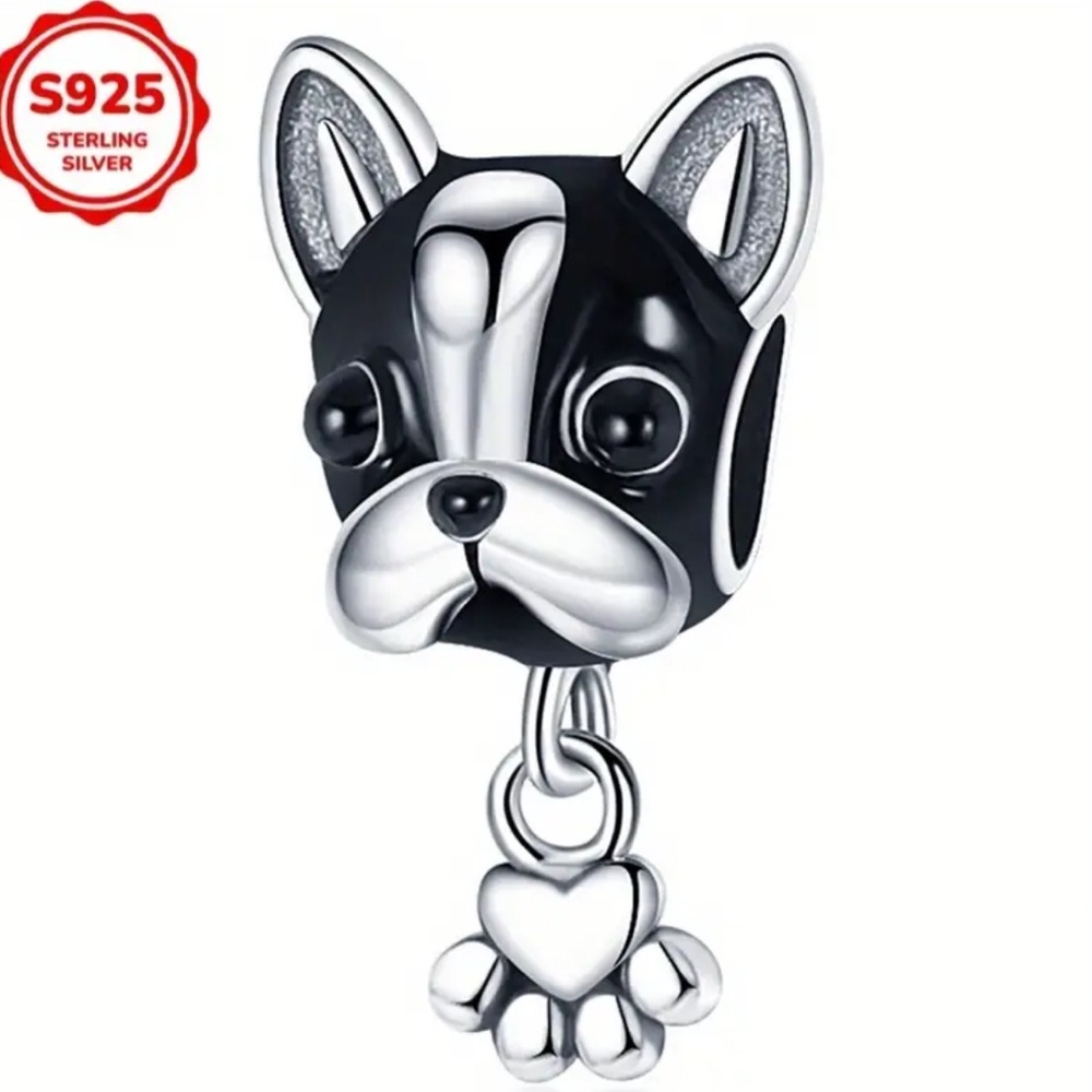 🐾 925 French Bulldog Frenchie Dog Dangle Charm Black Enamel